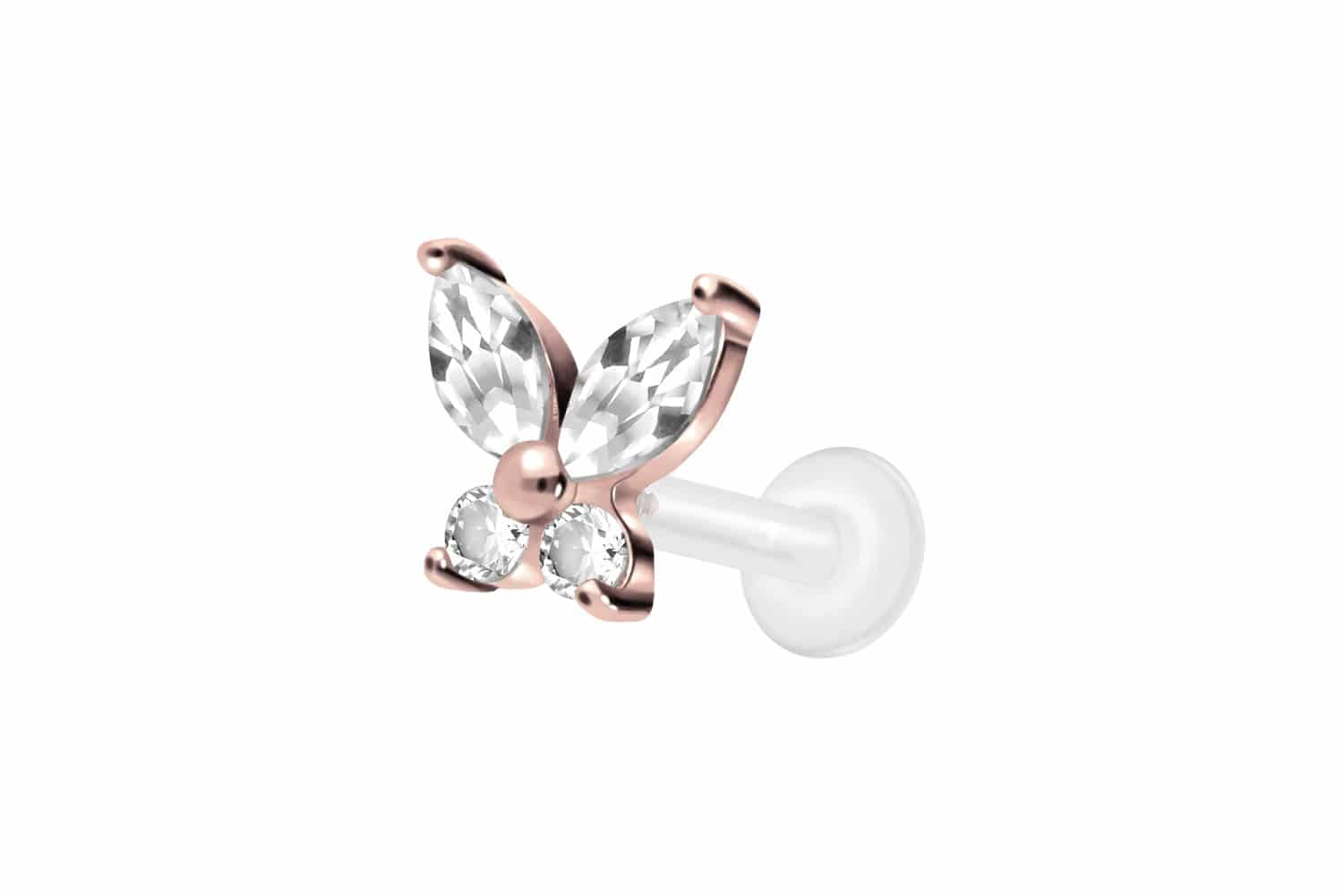 PTFE Labret Piercing mit Innengewinde + Titan-Aufsatz KRISTALLSCHMETTERLING